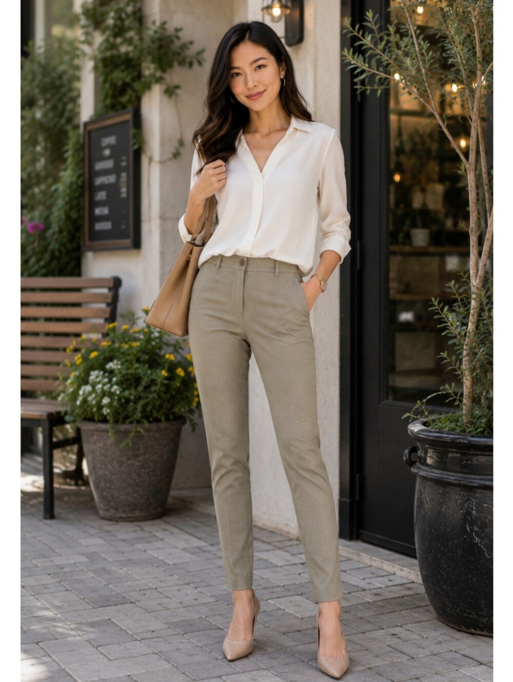 Talbots Dress Pants 4P Tan Green Trousers Petite Women's Workwear Career